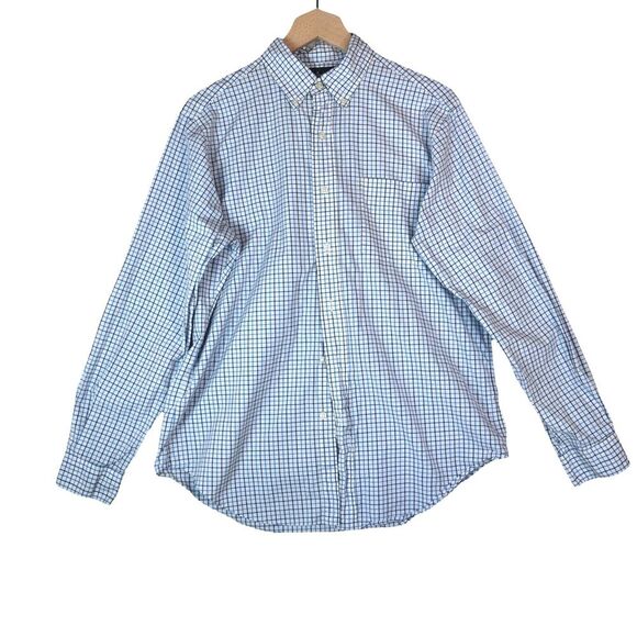 Ralph Lauren Classic Fit Shirt Size M Blue White Grid Check Long Sleeve Preppy - Picture 1 of 6